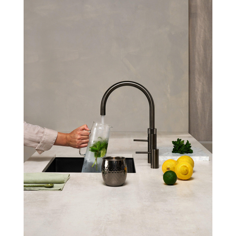 Quooker Fusion Round kokendwaterkraan - draaibare uitloop - Combi reservoir - Warm / kokend water - Gun metal SW968363