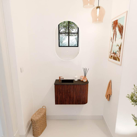 Mondiaz JOYA 61.6cm toiletmeubel - ronding rechts kleur Ruby - Wastafel FAYE positie Links 1 kraangat kleur Urban. SW1421835