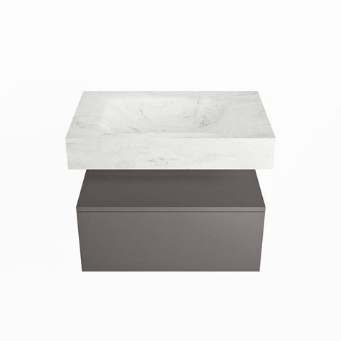 Mondiaz ALAN-DLUX Ensemble de meuble - 70cm - meuble Dark grey mat - 1 tiroir - Lavabo Cloud Opalo suspendu - vasque Centre - 0 trous de robinet SW806258