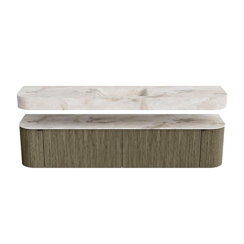 MONDIAZ THOR-DLUX Meuble de salle de bains - 200cm - arrondi gauche + droite - couleur Shadow - 2 tiroirs - 2 portes - Vasque suspendue CLOUD Milieu 1 trou de robinet couleur Frappe SW1467029