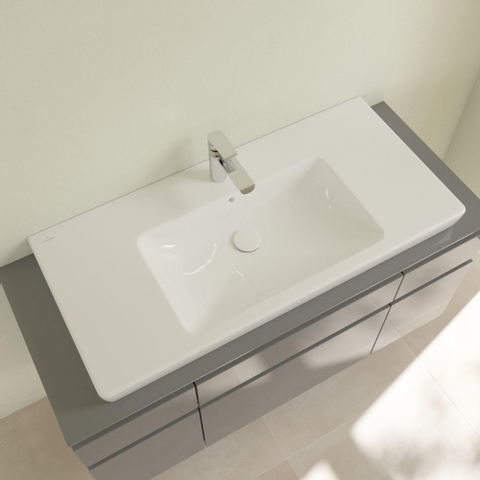 Villeroy & Boch Subway 2.0 meubelwastafel - geslepen - 100x47cm - met kraangat - met overloop CeramicPlus - White Alpine (glans wit) 1025015