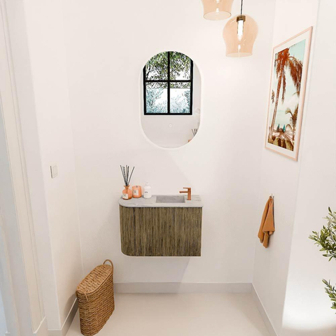 Mondiaz JOYA-DLUX 61.6cm toiletmeubel - ronding links kleur Dusk - Wastafel FAYE positie Rechts 1 kraangat kleur Glace. SW1423198