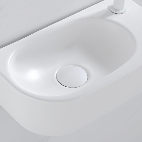 QeramiQ Fuente pack lave-mains – demi-rond – 40 x 21,5 x 12 cm – perçage à droite – robinet blanc mat SW1419344