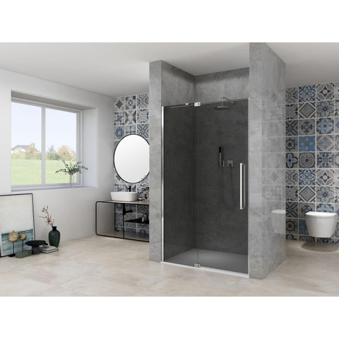Van Rijn Products ST08 Nis Draaideur - 130x200cm - grijs rookglas - dikte 8mm - 2 delig - muurprofiel - stabilisatiestang - Chroom SW956341