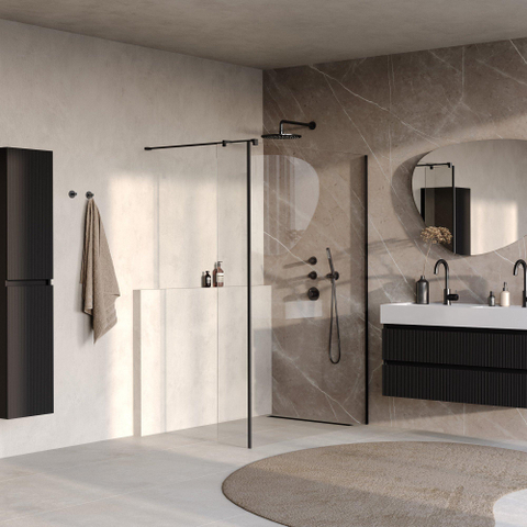BRAUER Oblivion Douche à l'italienne - 140x200cm - paroi latérale 40cm - traitement verre - verre clair - noir mat SW1417978