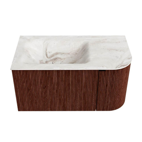 Mondiaz KURVE-DLUX Ensemble de meuble de salle de bains - 85x46x40cm - 1 tiroir - 1 porte - lavabo solid surface - gauche - 1 trou de robinet - Ruby SW1415706