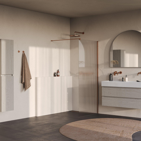 BRAUER Oblivion Paroi de douche à l'italienne - 90x200cm - verre nervuré clair - revêtement de verre - PVD - cuivre brossé SW1476056