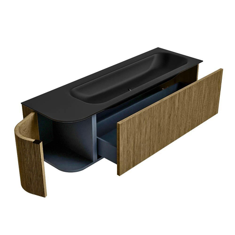 Mondiaz KURVE Badkamermeubelset - 145x46x40cm - 1 lade - 1 deur - wastafel solid surface - rechts - 2 kraangaten - Dusk SW1414843