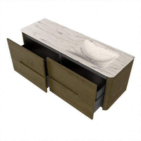 Mondiaz CIRO-DLUX Ensemble de meubles de salle de bains - 140x45x50cm - Plan vasque solid surface Nata - 1 lavabo à droite - sans trous de robinet - 4 tiroirs - Dusk SW1533228