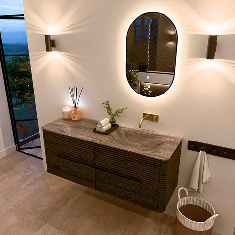Mondiaz CIRO-DLUX Badkamermeubelset - 130x45x50cm - Solid surface wastafel Oza - 1 wasbak Rechts - zonder kraangaten - 4 lades - Shadow SW1532643