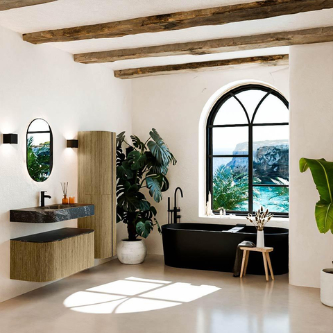 MONDIAZ THOR-DLUX 100cm meuble de salle de bains arrondi gauche + droite couleur Dusk avec 1 tiroir et 2 portes. Vasque suspendue CLOUD Milieu 1 trou de robinet couleur Lava. SW1467401