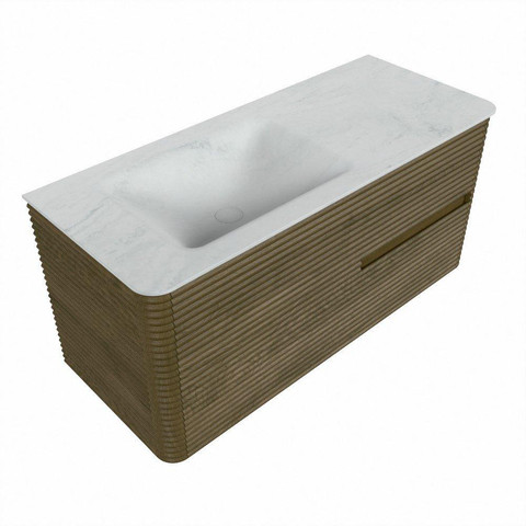Mondiaz CIRO-DLUX Badkamermeubelset - 110x45x50cm - Solid surface wastafel Opalo - 1 wasbak Links - zonder kraangaten - 2 lades - Dusk SW1532944