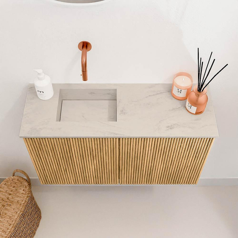 Mondiaz JOYA-DLUX Meuble de toilette 70cm - couleur Chêne - Vasque FAYE position Gauche Sans trou de robinet couleur Opalo SW1422173