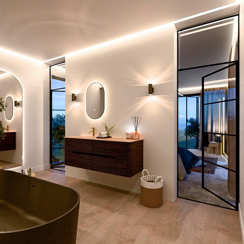 Mondiaz CIRO-DLUX Ensemble de meubles de salle de bains - 140x45x50cm - Plan-vasque Solid surface Saba - 1 lavabo à gauche - 1 trou de robinetterie - 4 tiroirs - Noyer SW1530670