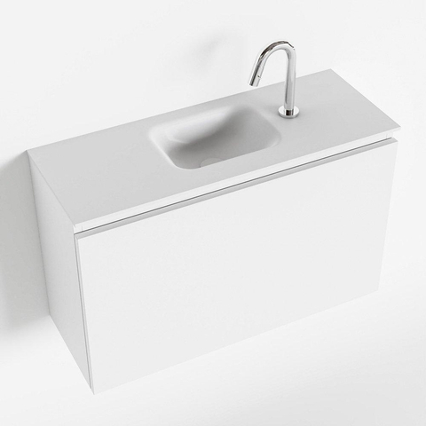 MONDIAZ OLAN Kit lave-mains - 80x30x40cm - 1 trou de robinet - 1 tiroir - talc mat - lavabo centré - Solid Surface Blanc SW473189