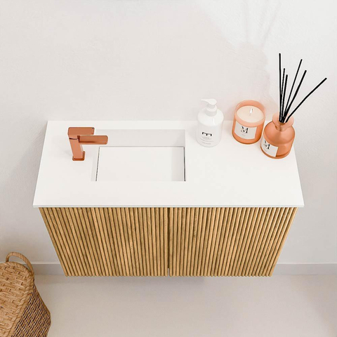 Mondiaz JOYA 60cm meuble de toilette - couleur Chêne - Vasque FAYE position Gauche 1 trou de robinet couleur Talc. SW1412023