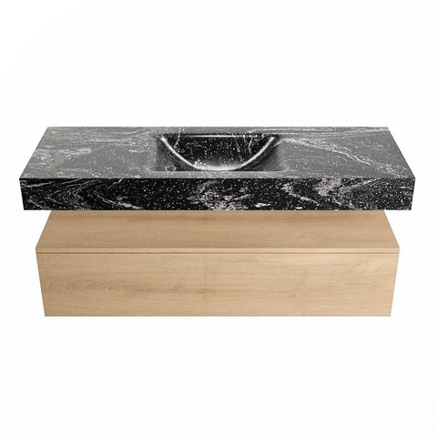 Mondiaz ALAN-DLUX Ensemble de meuble - 130cm - meuble Washed Oak mat - 1 tiroir - Lavabo Cloud Lava suspendu - vasque Centre - 1 trou de robinet SW808997