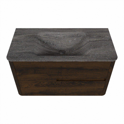 Mondiaz CIRO-DLUX Badkamermeubelset - 90x45x50cm - Solid surface wastafel Oza - 1 wasbak Midden - 1 kraangat - 2 lades - Walnut SW1530629
