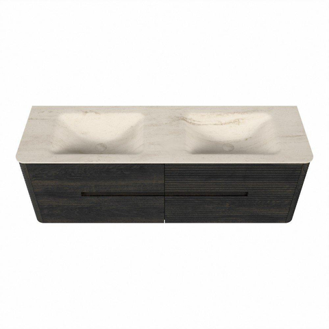 Mondiaz CIRO-DLUX Badkamermeubelset - 150x45x50cm - Solid surface wastafel Meli - 2 wasbak Dubbel - zonder kraangaten - 4 lades - Shadow SW1532536