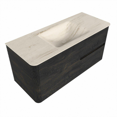 Mondiaz CIRO-DLUX Badkamermeubelset - 110x45x50cm - Solid surface wastafel Meli - 1 wasbak Midden - zonder kraangaten - 2 lades - Shadow SW1532286