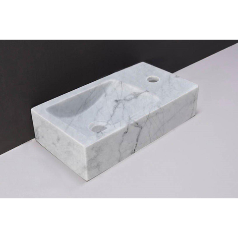 Forzalaqua Venetia Lave-main 40x22x10cm 1 trou de robinet droite rectangulaire Carrara Marbre poli SW230671