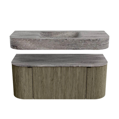 MONDIAZ THOR-DLUX 110cm badmeubel ronding links + rechts kleur Shadow met 1 lade en 2 deuren. Vrijhangende wastafel CLOUD Midden zonder kraangat kleur Oza. SW1462978