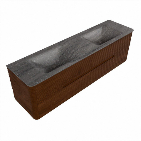 Mondiaz CIRO-DLUX Badkamermeubelset - 170x45x50cm - Solid surface wastafel Oza - 2 wasbak Dubbel - zonder kraangaten - 4 lades - Ruby SW1532121