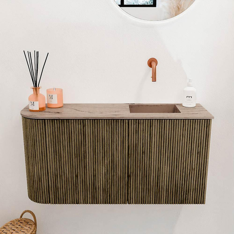 Mondiaz JOYA-DLUX 81.6cm toiletmeubel - ronding links kleur Dusk - Wastafel FAYE positie Rechts Zonder kraangat kleur Arena. SW1425771