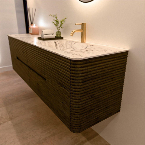 Mondiaz CIRO-DLUX Badkamermeubelset - 170x45x50cm - Solid surface wastafel Glace - 1 wasbak Rechts - 1 kraangat - 4 lades - Shadow SW1532266