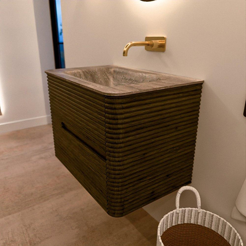 Mondiaz CIRO-DLUX Badkamermeubelset - 70x45x50cm - Solid surface wastafel Oza - 1 wasbak Midden - zonder kraangaten - 2 lades - Shadow SW1532663