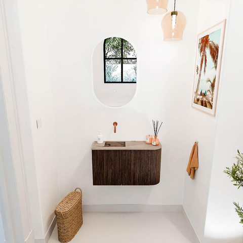 Mondiaz JOYA-DLUX 71.6cm toiletmeubel - ronding rechts kleur Walnut - Wastafel FAYE positie Links Zonder kraangat kleur Arena. SW1424356
