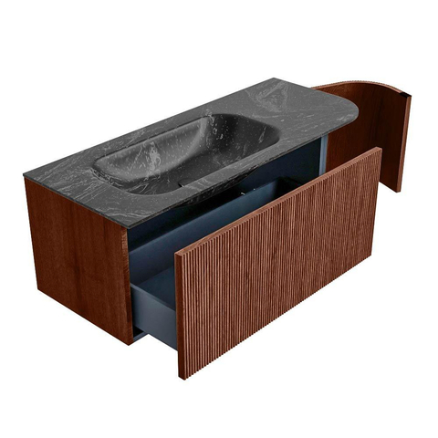 Mondiaz KURVE-DLUX Badkamermeubelset - 115x46x40cm - 1 lade - 1 deur - wastafel solid surface - links - zonder kraangat - Ruby SW1416130