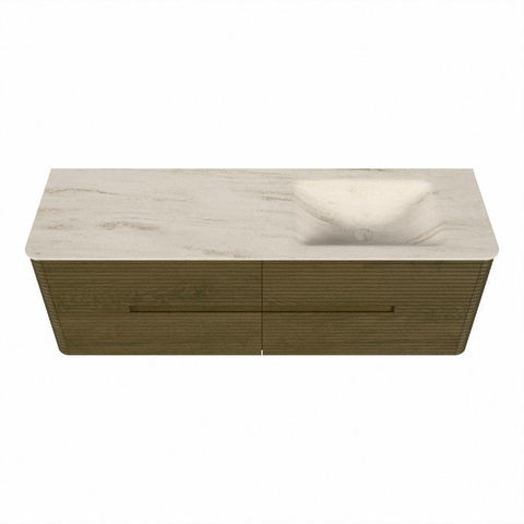Mondiaz CIRO-DLUX Badkamermeubelset - 150x45x50cm - Solid surface wastafel Meli - 1 wasbak Rechts - 1 kraangat - 4 lades - Dusk SW1533167