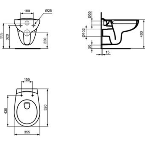 Ideal Standard Eurovit WC sans bride 35.5x52cm à fond creux Blanc SW228316