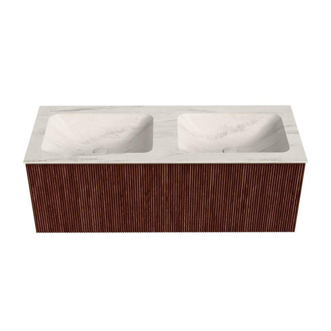 MONDIAZ KURVE-DLUX 120cm badmeubel kleur Ruby met 1 lade en 0 deuren. Wastafel LEAF Dubbel zonder kraangat Meli. SW1431985