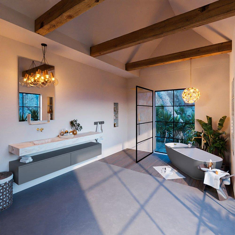 Mondiaz ALAN-DLUX Ensemble de meuble - 200cm - meuble Plata mat - 2 tiroirs - Lavabo Cloud Frappe suspendu - vasque Gauche - 0 trous de robinet SW805239