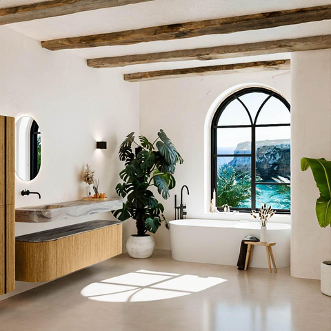 MONDIAZ THOR-DLUX 180cm meuble de salle de bains arrondi gauche + droite couleur Oak avec 2 tiroirs et 2 portes. Vasque suspendue CLOUD Gauche sans trou de robinet couleur Sombra. SW1466250