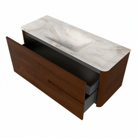 Mondiaz CIRO-DLUX Meuble de salle de bains - 120x45x50cm - Plan vasque solid surface Frappe - 1 lavabo au milieu - sans trous de robinet - 2 tiroirs - Ruby SW1531305