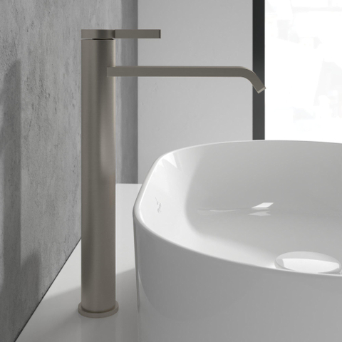 Villeroy & Boch Dawn 1 greeps wastafelkraan verhoogd - zonder pop up afvoergarnituur - Brushed Nickel (rvs) SW974157