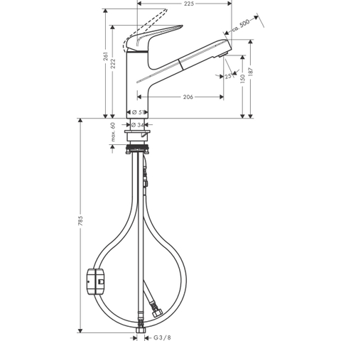 Hansgrohe Focus m42 M427-H150 1-gats keukenkraan - met uittrekbare - handdouche - met 120° draaibare uitloop - rvs SW241709