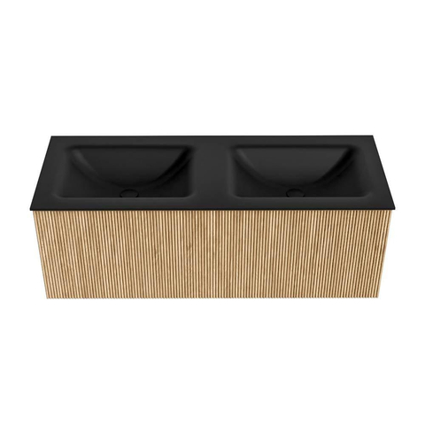 MONDIAZ KURVE Meuble de salle de bains 120 cm couleur Oak avec 1 tiroir. Lavabo CLOUD double sans trou de robinet Urban. SW1138429