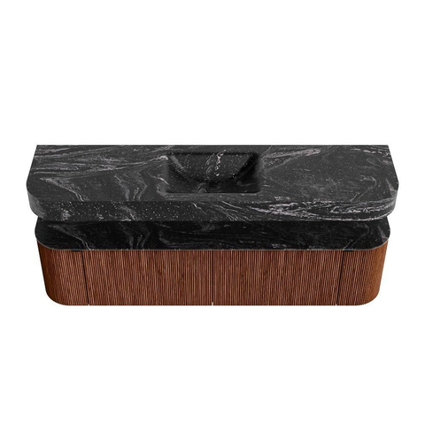 MONDIAZ THOR-DLUX 180cm meuble de salle de bains arrondi gauche + droite couleur Ruby avec 2 tiroirs et 2 portes. Vasque suspendue CLOUD Milieu 1 trou de robinet couleur Lava. SW1466064