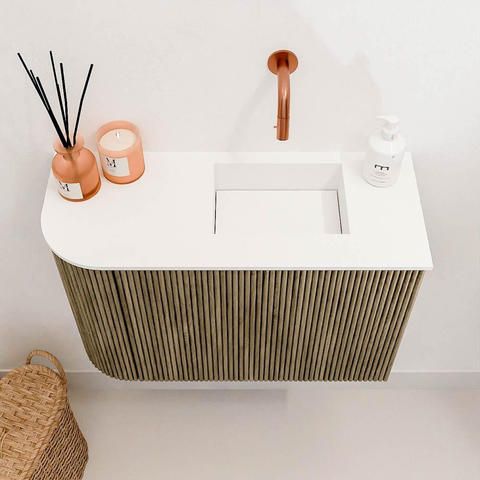Mondiaz JOYA 61.6cm toiletmeubel - ronding links kleur Dusk - Wastafel FAYE positie Rechts Zonder kraangat kleur Talc. SW1421623