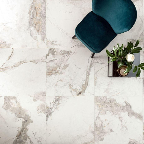 Terravito Bezino carreau mural et de sol - 80x80cm - 10mm - carré - rectifié - effet marbre - blanc mat SW706225