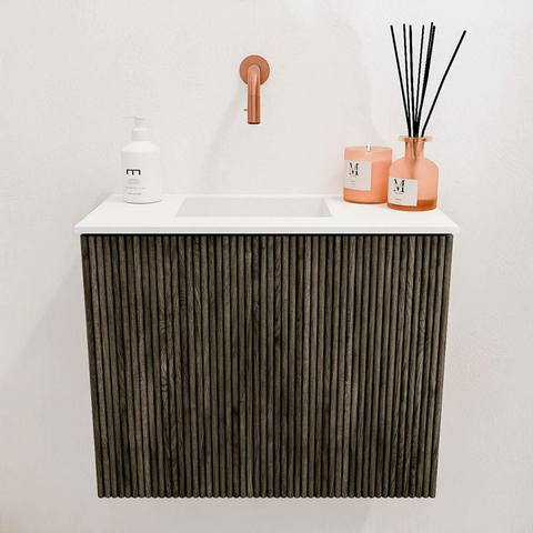 Mondiaz JOYA 50cm toiletmeubel - kleur Shadow - Wastafel FAYE positie Links Zonder kraangat kleur Talc. SW1421392
