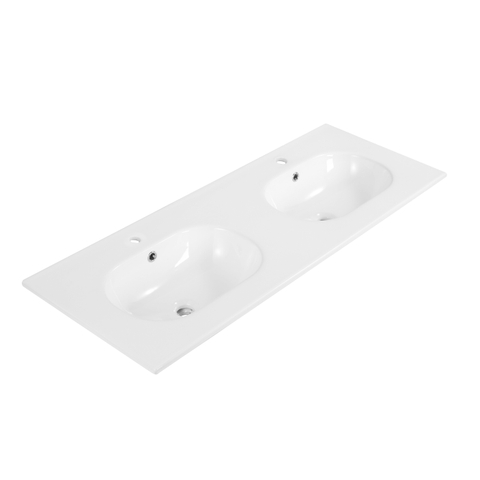 Saniclass Prime Balance Ensemble meuble de salle de bains - 120x55x45cm - 2 vasques ovales en céramique blanche - 2 trous de robinet - 4 tiroirs - mat greige (gris) SW1170965