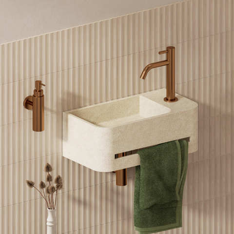 Clou InBe 9 fontein 43cm met handdoekhouder beige microrazzo SW1442012
