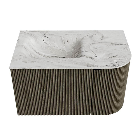Mondiaz KURVE-DLUX Ensemble de meuble de salle de bains - 75x46x40cm - 1 tiroir - 1 porte - lavabo solid surface - gauche - sans trou de robinet - Shadow SW1414506