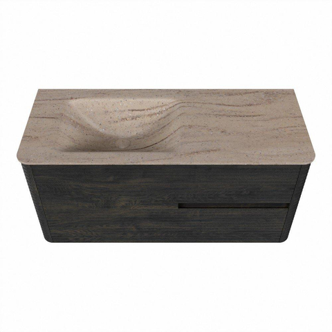 Mondiaz CIRO-DLUX Meuble de salle de bains avec vasque - 110x45x50cm - Vasque en solid surface Saba - 1 lavabo à gauche - 1 trou de robinet - 2 tiroirs - Shadow SW1532689