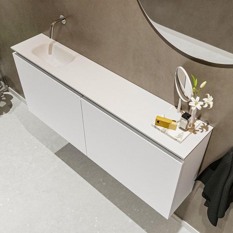 MONDIAZ TURE Toiletmeubel 120x23x50cm met 0 kraangaten 2 deuren talc mat Wastafel Eden links Solid Surface Wit SW474908